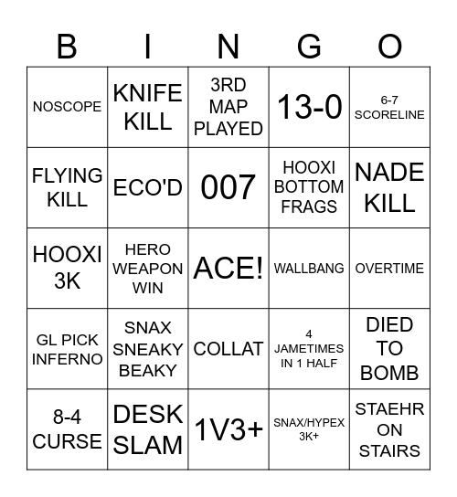GL v ASTRALIS Bingo Card