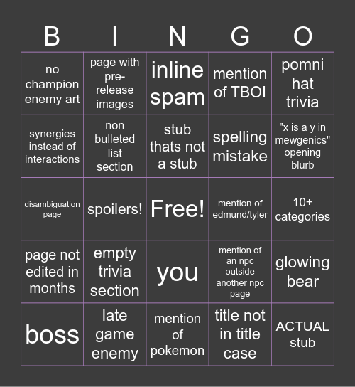 mewgenics wiki bingo Card