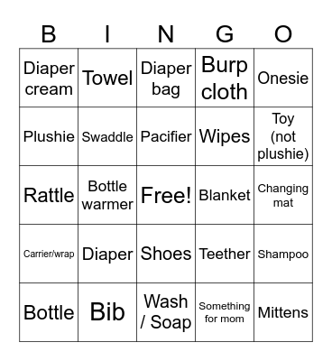Baby Shower Bingo Card