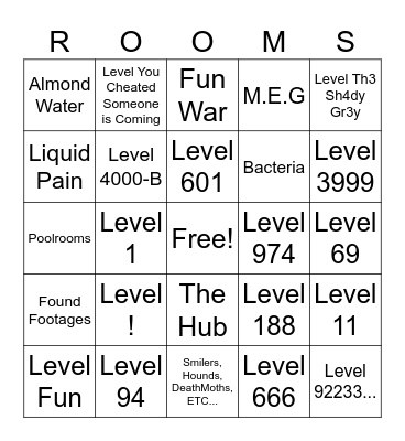Backrooms Movie Bingo Card