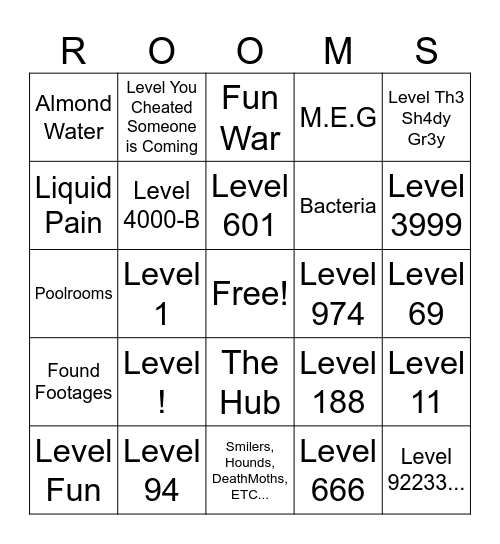 Backrooms Movie Bingo Card