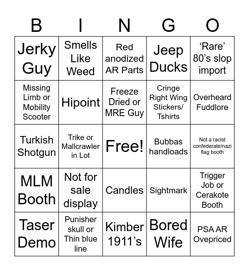 Gunshow Bingo Card