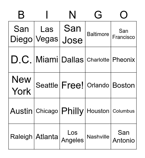 BIG CITY Bingo Card