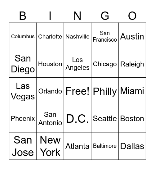 BIG CITY BINGO Card
