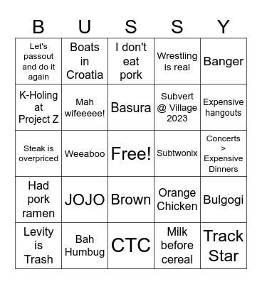 West Syed Story Bingo Card