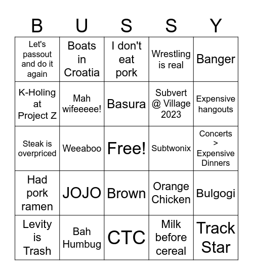 West Syed Story Bingo Card