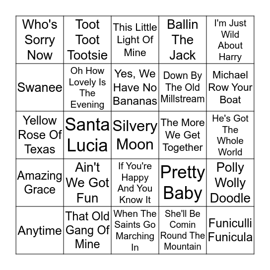 FAVORITE SING-A-LONGS BINGO Card