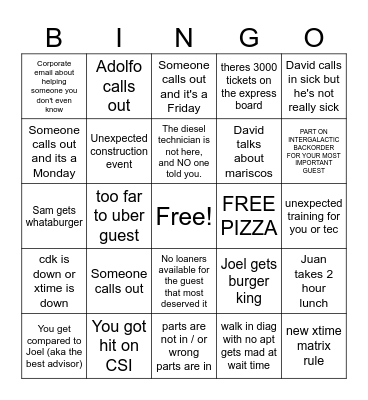 LHM SERVICE BINGO EXTRAVAGANZA Bingo Card