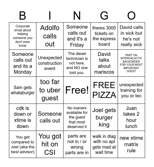 LHM SERVICE BINGO EXTRAVAGANZA Bingo Card