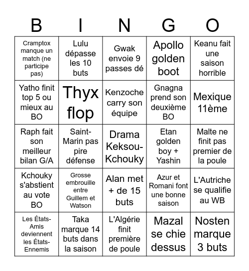 TORG Cup S6 Bingo Card