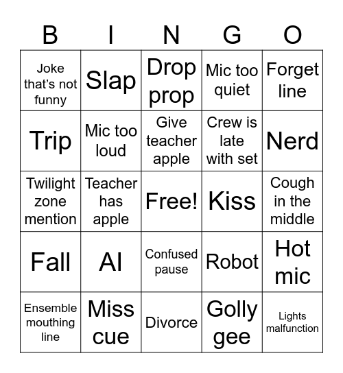The Space Between Bingo Card