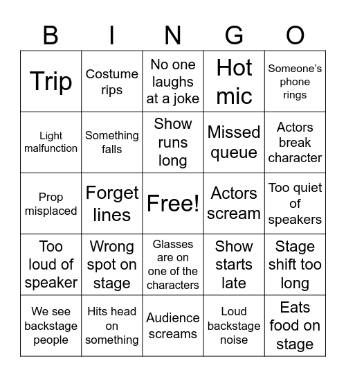 Space Between Bingo Card