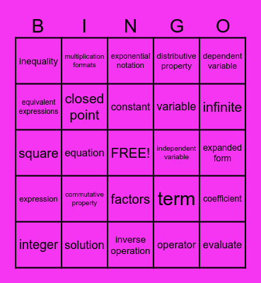 SWUN Vocabulary - Unit 2 (6th Grade) Bingo Card