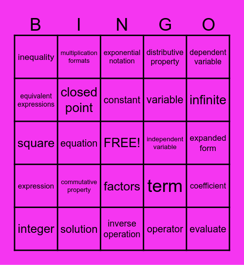 SWUN Vocabulary - Unit 2 (6th Grade) Bingo Card