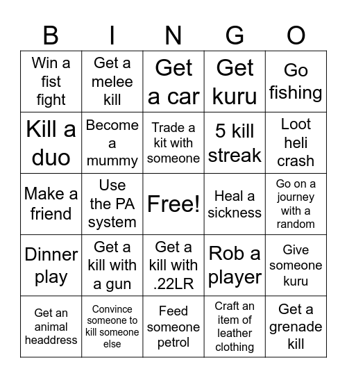 DayZ Bingo Card