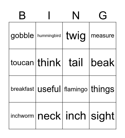 Inch by inch Bingo Card