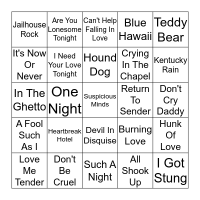 ELVIS BINGO Card