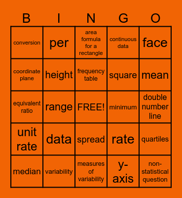 SWUN Vocabulary - Unit 3 (6th Grade) Bingo Card