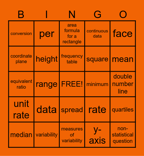 SWUN Vocabulary - Unit 3 (6th Grade) Bingo Card