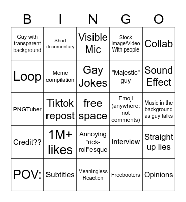 Youtube SHORTS!! Bingo Card