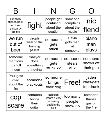 bonfire bingo Card