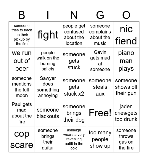 bonfire bingo Card