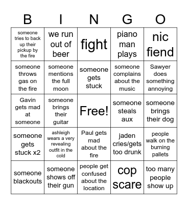 bonfire bingo Card