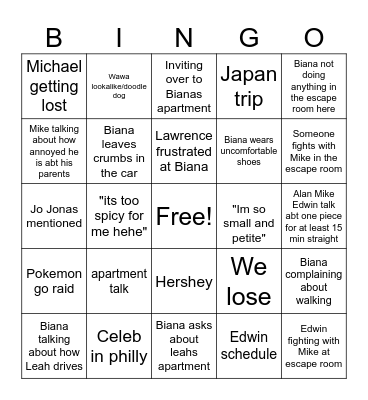 Philly trip 2026 Bingo Card
