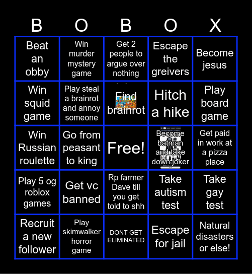 Roblox bingo Card