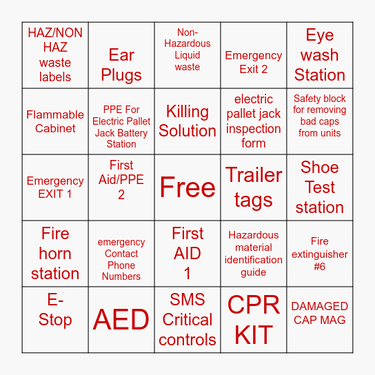 Safety BINGO! Bingo Card