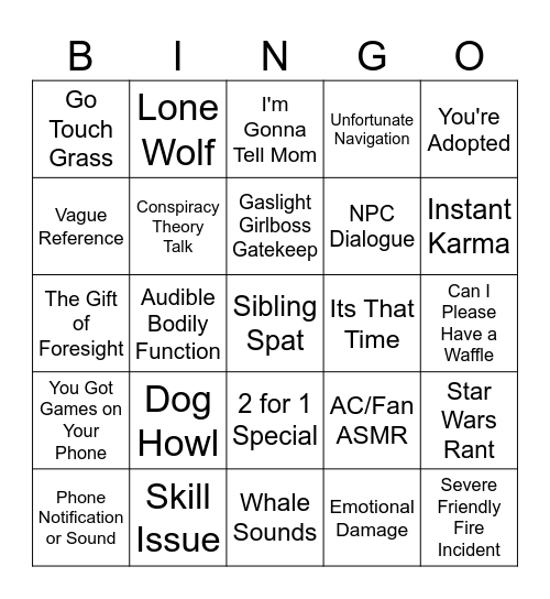 BINGUS Bingo Card