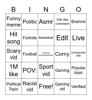TIKTOK Bingo Card