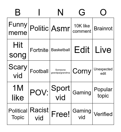 TIKTOK Bingo Card