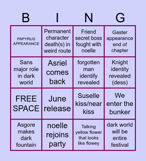 Deltarune ch5 bingo Card