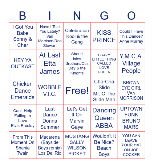 WEDDING SONGS Bingo Card