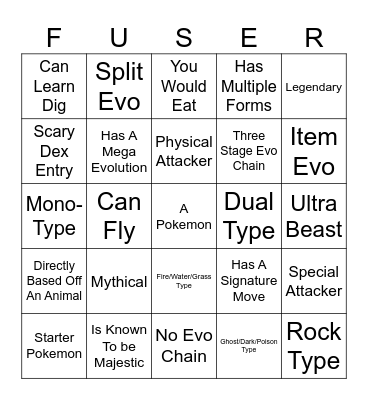Fusion Bingo Card