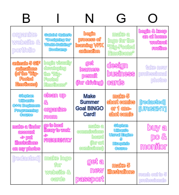 Summer Goals 2026 Bingo Card