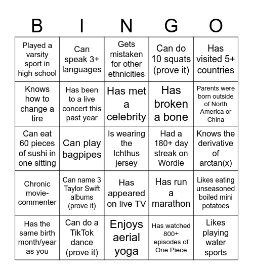Untitled Bingo Card