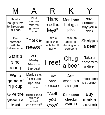Bachelor Party Bingo Card