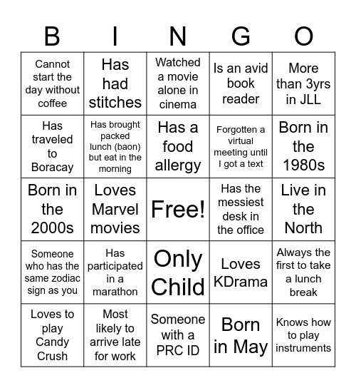 PS & Accounts Workshop Bingo Card