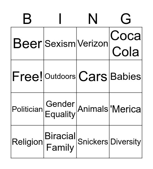 Super Bowl Bingo Card