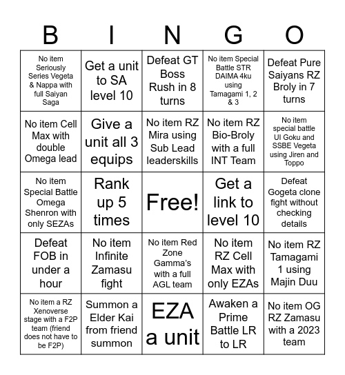Dokkan Bingo Card