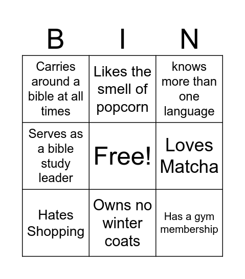 MOSAIC YOUNG ADULTS Bingo Card