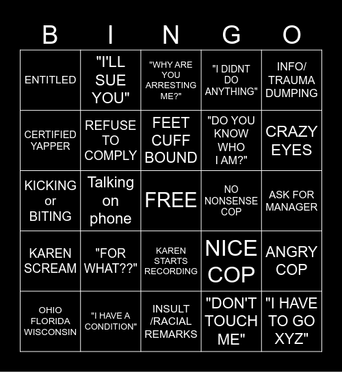 Marshie Karen Bingo Card