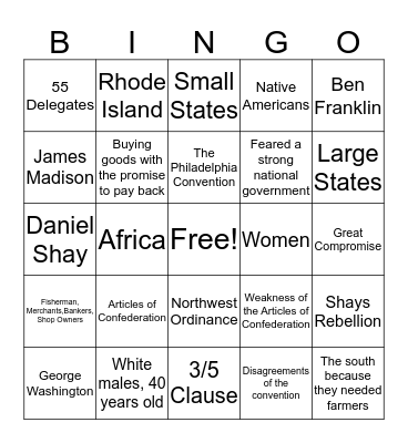 Articles of Confederation  Bingo Card