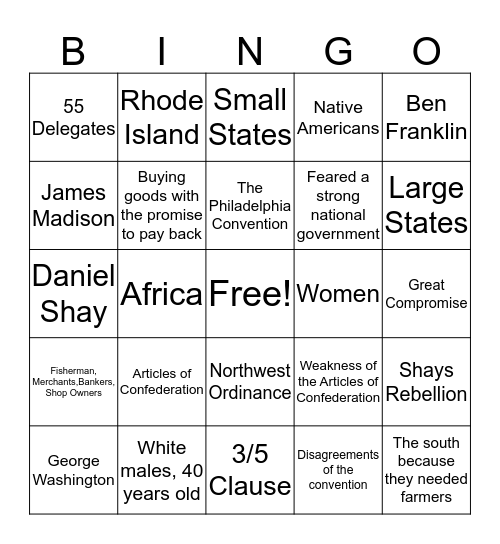 Articles of Confederation  Bingo Card