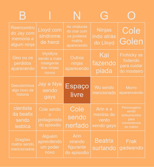 Ninjago EP 9 Bingo Card