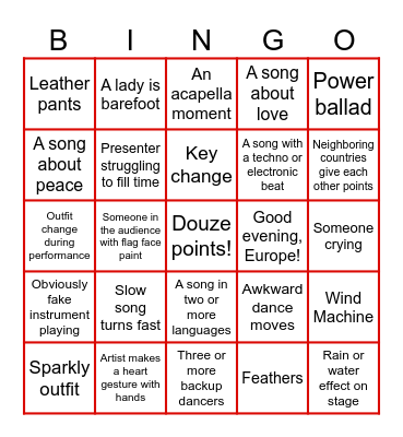EUROVISION 2026 Bingo Card