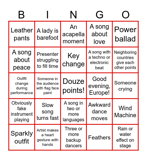 EUROVISION 2026 Bingo Card