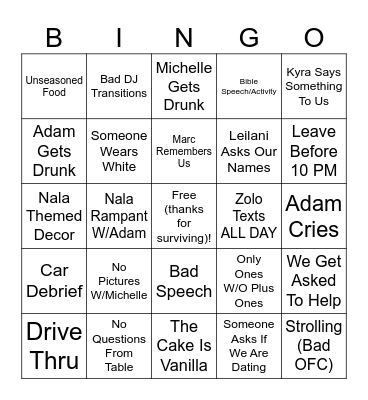 Wedding Bingo Card